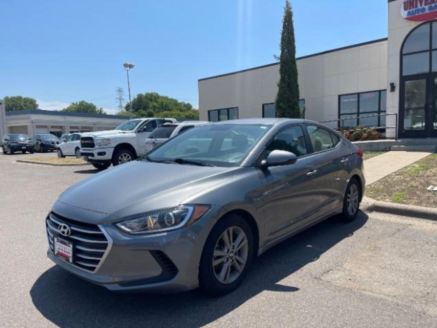 2018 Machine Gray Hyundai Elantra Limited (5NPD84LF6JH) with an 1.8L L4 DOHC 16V engine, 6-Speed Automatic transmission, located at 745 S Robert St, St. Paul, MN, 55107, (651) 222-2991, 44.923389, -93.081215 - Photo#1