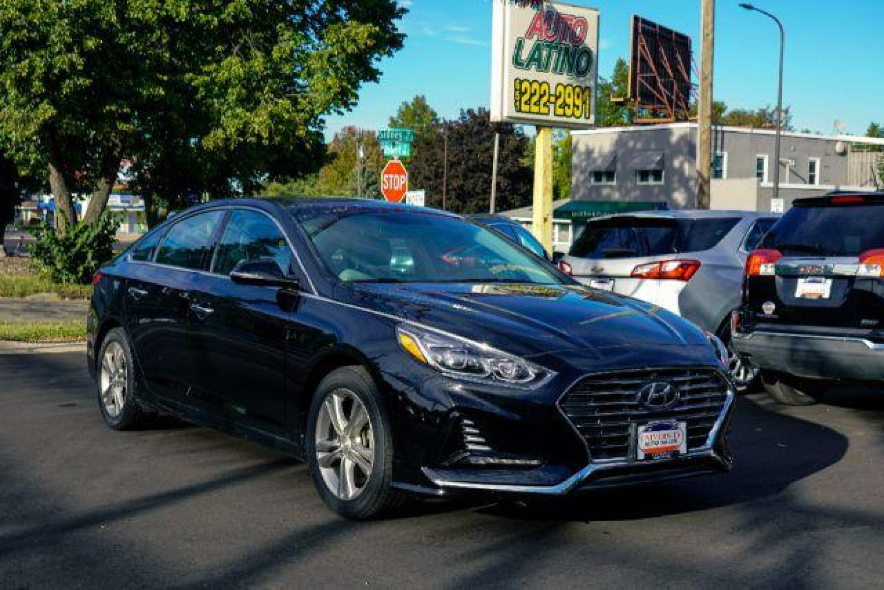2018 Phantom Black Hyundai Sonata Sport (5NPE34AF6JH) with an 2.4L L4 DOHC 16V engine, 6-Speed Automatic transmission, located at 745 S Robert St, St. Paul, MN, 55107, (651) 222-2991, 44.923389, -93.081215 - Photo #0