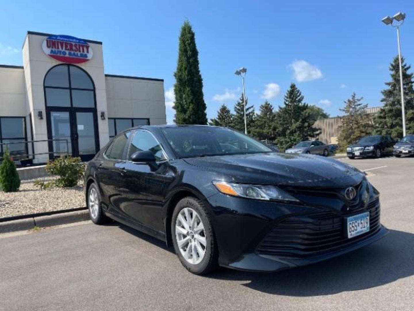 2020 Midnight Black Metallic Toyota Camry LE (4T1C11AK8LU) with an 2.5L L4 DOHC 16V engine, 8-Speed Automatic transmission, located at 745 S Robert St, St. Paul, MN, 55107, (651) 222-2991, 44.923389, -93.081215 - Photo#0