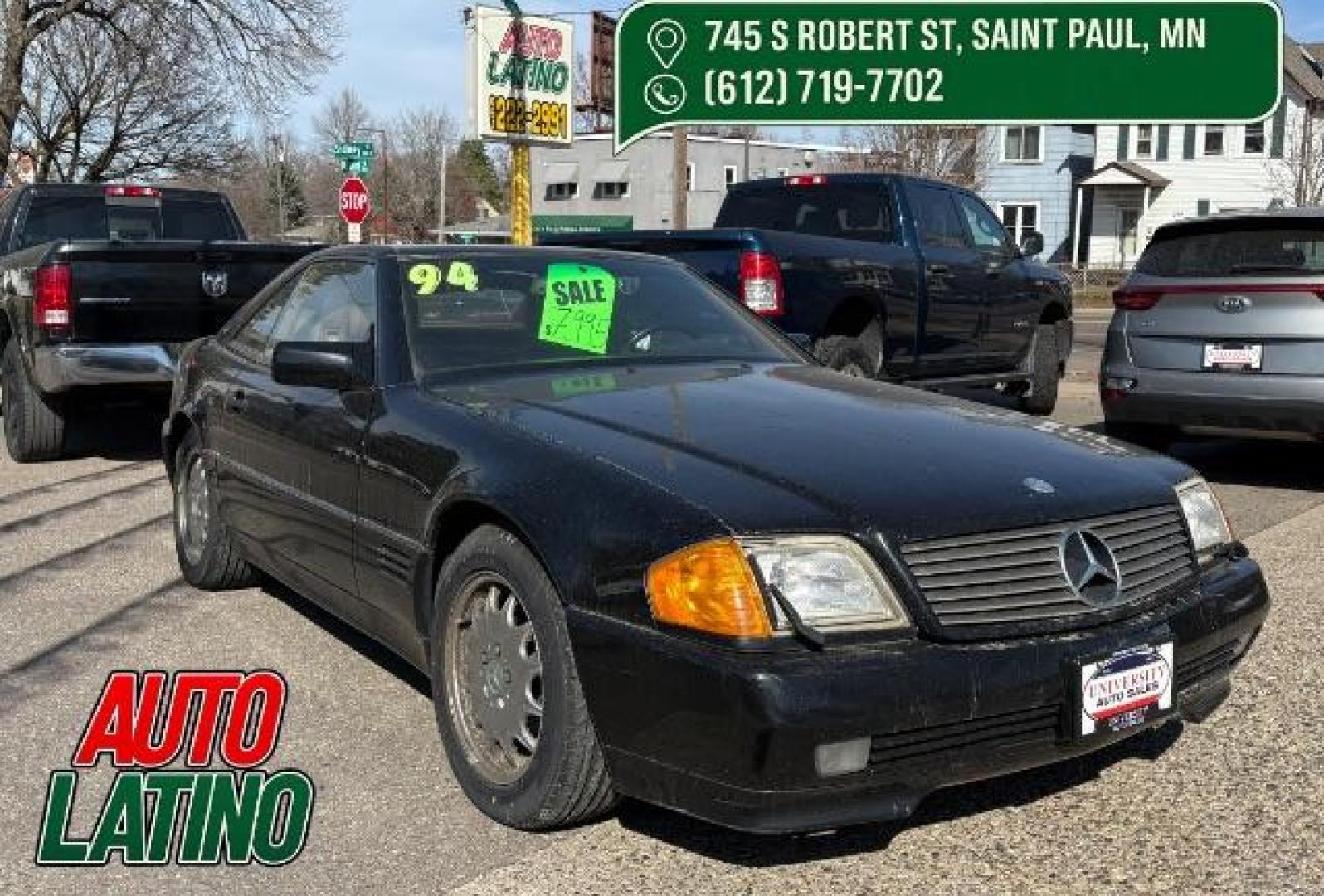 1994 BLACK Mercedes-Benz SL-Class SL500 Roadster (WDBFA67E1RF) with an 5.0L V8 DOHC 32V engine, 4-Speed Automatic transmission, located at 745 S Robert St, St. Paul, MN, 55107, (651) 222-2991, 44.923389, -93.081215 - Photo#0