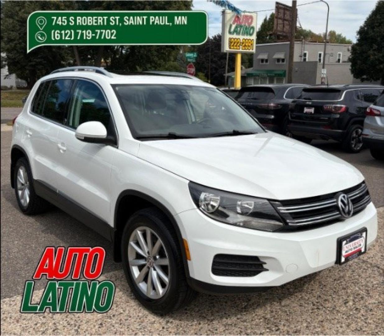 2017 Pure White Volkswagen Tiguan 2.0T Wolfsburg Edition (WVGSV7AX5HK) with an 2L I-4 direct injection engine, located at 745 S Robert St, St. Paul, MN, 55107, (651) 222-2991, 44.923389, -93.081215- Photo#0